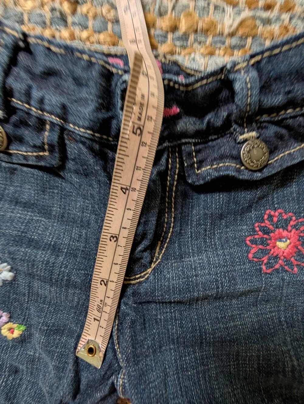 Vtg Gap Toddler Jeans 12-18M Floral Embroidered Flare Boho Y2K Dark Wash